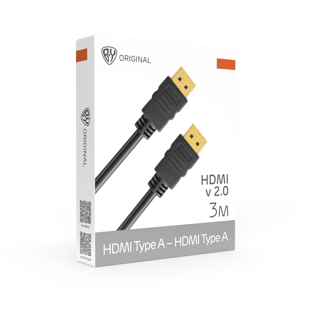 Кабель HDMI Type A-Type A BY Base, v2.0 High Speed до 18 Гбит/с, 4K 60 Гц, 3 м, PVC, черный