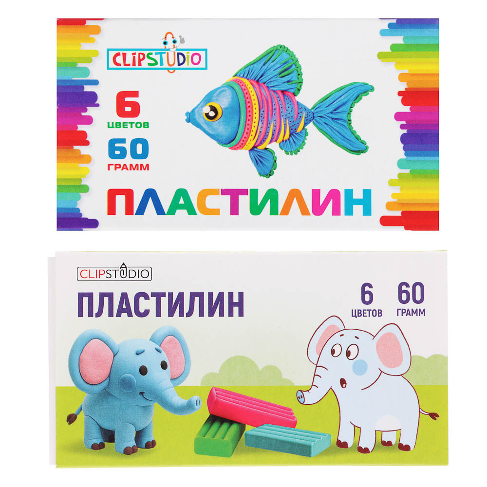 Пластилин 6цв. ClipStudio 60 гр., в выдвижном пенале