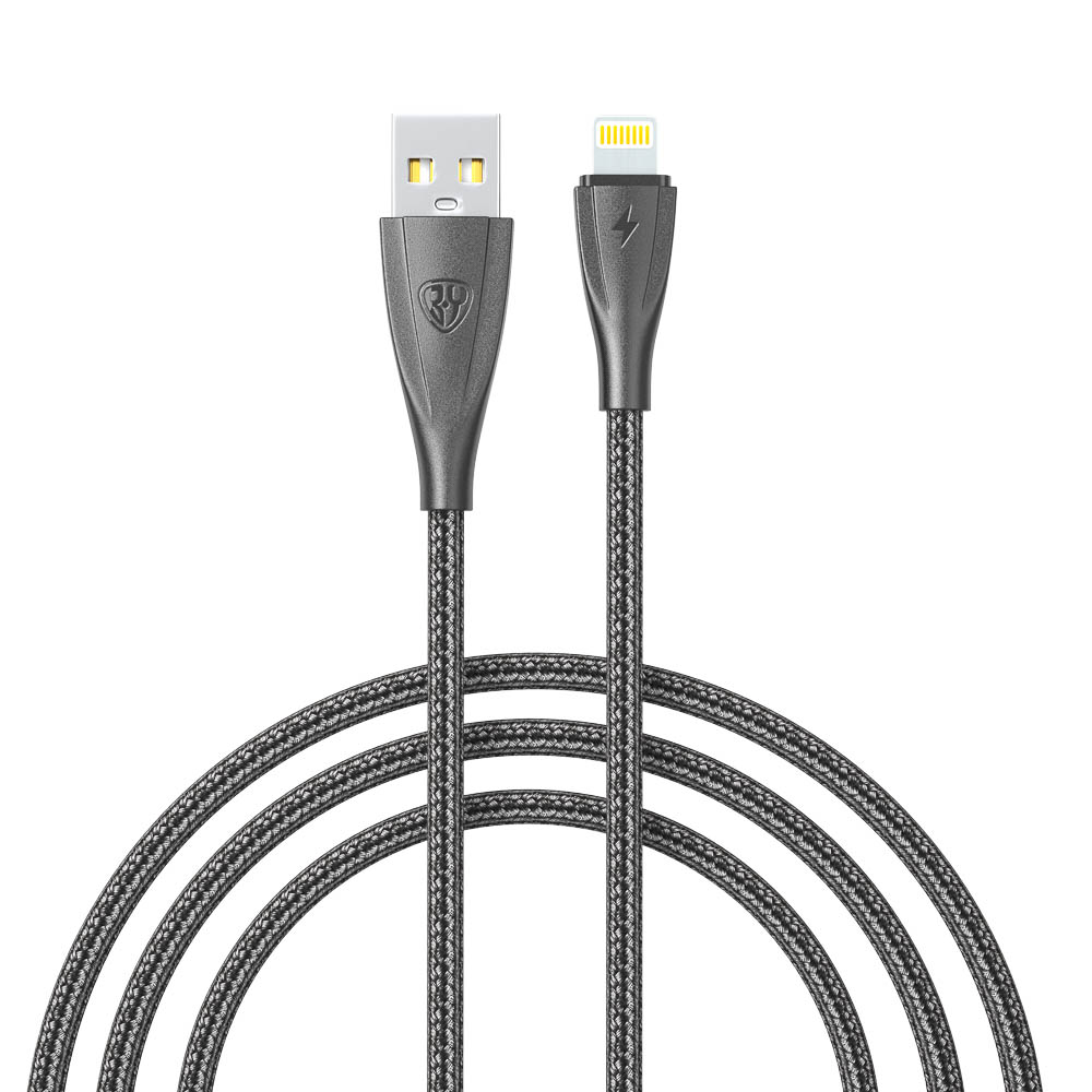 Кабель для зарядки USB(A)-iP BY Nylon Pro, 12Вт, 1 м, 2.4A, нейлон, черный