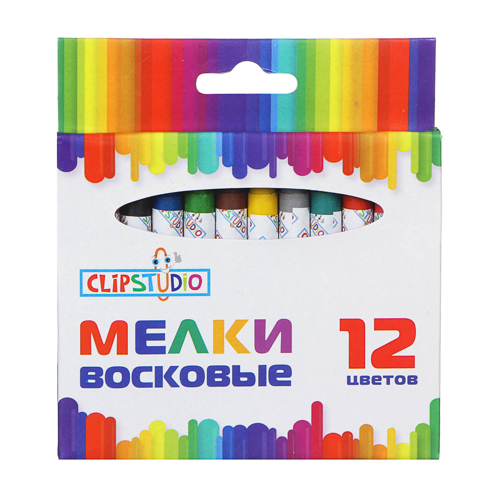 Мелки восковые 12цв. ClipStudio 7,8см, на органической основе, в картонной коробке с подвесом