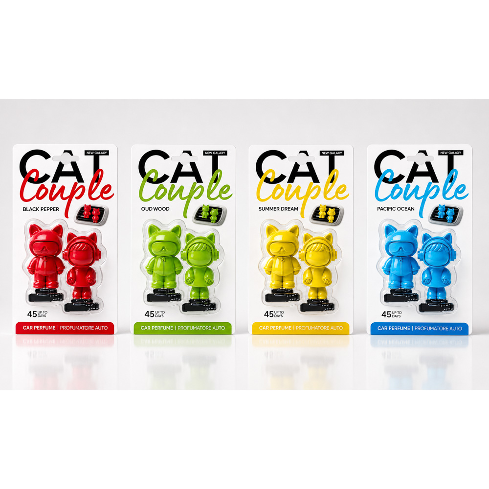 Ароматизатор на дефлектор тм NEW GALAXY Cat Couple,40 гр., Black pep., Oud w-d, Sum.dream, Pac.ocean
