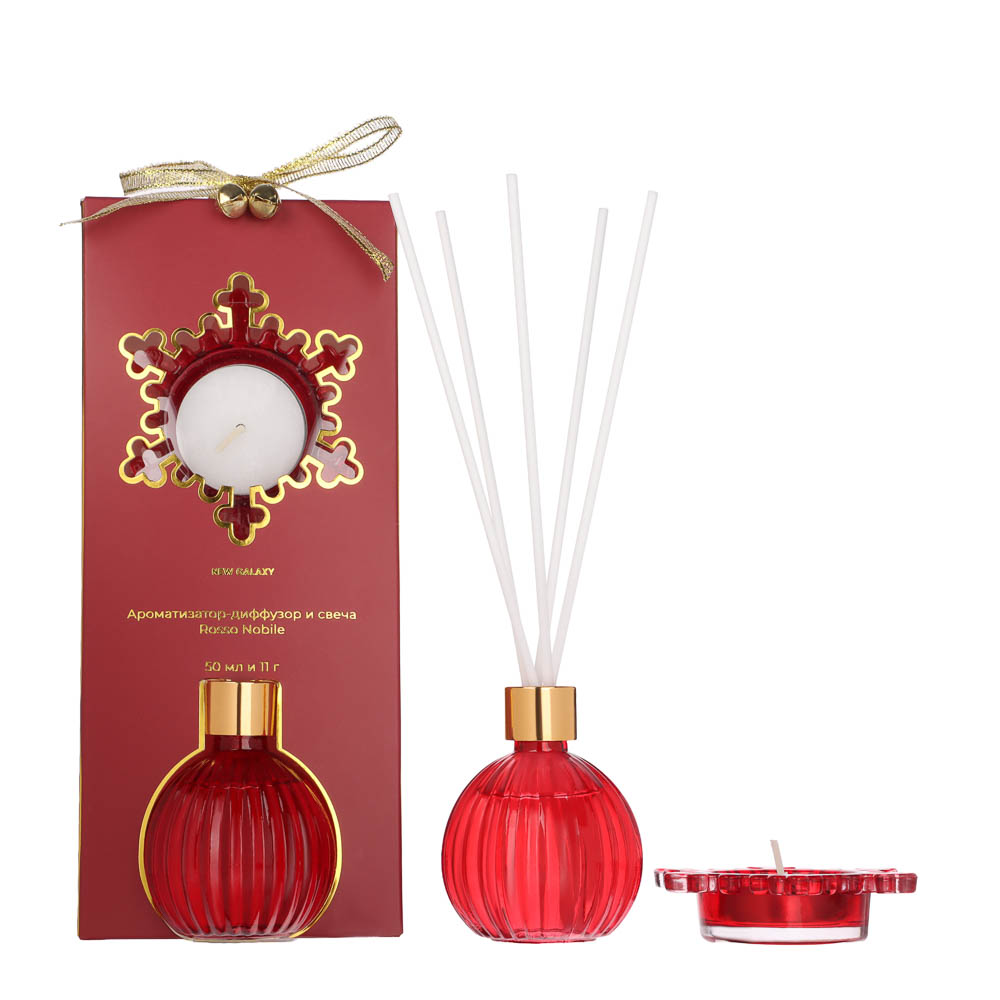 Набор ароматизатор диффузор и свеча тм NEW GALAXY 50 мл., 11гр., Vanilla & Mint, Rosso Nobile
